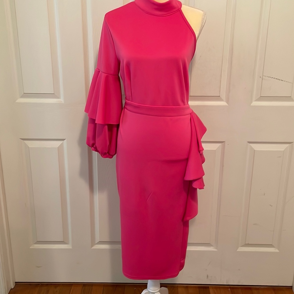 Fashion nova my shoulder dress with ruffle sides and Bell sleeve